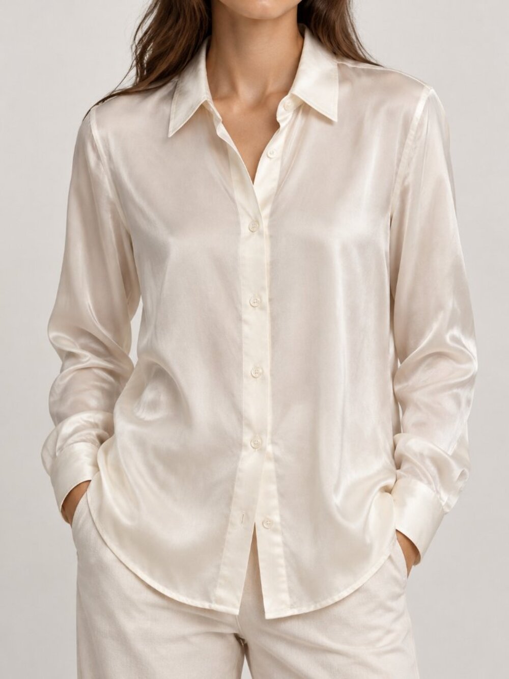 The Row Ivory 100% Cupro Short Sleeve Button Front Shirt Size 0